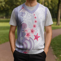 Purple Plumeria Sea Shell Christmas Knitted V-Neck Vest Starfish Polynesian Pattern - Polynesian Pride