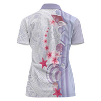 Purple Plumeria Sea Shell Women Polo Shirt Starfish Polynesian Pattern - Polynesian Pride