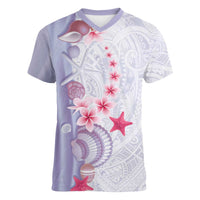Purple Plumeria Sea Shell Women V-Neck T-Shirt Starfish Polynesian Pattern - Polynesian Pride