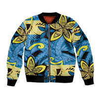 Plumeria Polynesian Pattern Bomber Jacket Unique Fantasy Blue Yellow LT01 Unisex Blue - Polynesian Pride