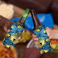 Plumeria Polynesian Pattern 4 in 1 Can Cooler Tumbler Unique Fantasy Blue Yellow