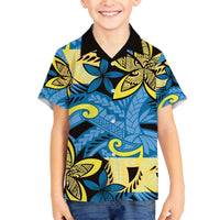 Plumeria Polynesian Pattern Family Matching Off The Shoulder Long Sleeve Dress and Hawaiian Shirt Unique Fantasy Blue Yellow LT01 Son's Shirt Blue - Polynesian Pride