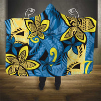 Plumeria Polynesian Pattern Hooded Blanket Unique Fantasy Blue Yellow
