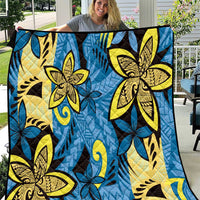Plumeria Polynesian Pattern Quilt Unique Fantasy Blue Yellow