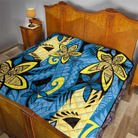 Plumeria Polynesian Pattern Quilt Unique Fantasy Blue Yellow