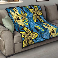 Plumeria Polynesian Pattern Quilt Unique Fantasy Blue Yellow