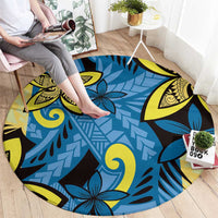 Plumeria Polynesian Pattern Round Carpet Unique Fantasy Blue Yellow LT01 - Polynesian Pride
