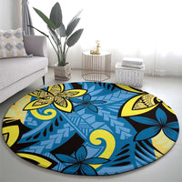 Plumeria Polynesian Pattern Round Carpet Unique Fantasy Blue Yellow LT01 - Polynesian Pride