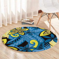 Plumeria Polynesian Pattern Round Carpet Unique Fantasy Blue Yellow LT01 - Polynesian Pride