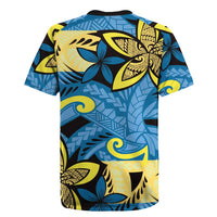 Plumeria Polynesian Pattern Rugby Jersey Unique Fantasy Blue Yellow