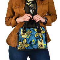 Plumeria Polynesian Pattern Shoulder Handbag Unique Fantasy Blue Yellow