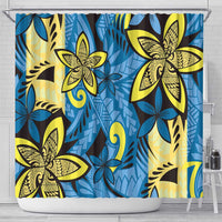 Plumeria Polynesian Pattern Shower Curtain Unique Fantasy Blue Yellow