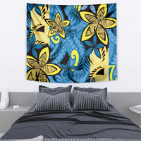 Plumeria Polynesian Pattern Tapestry Unique Fantasy Blue Yellow