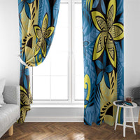 Plumeria Polynesian Pattern Window Curtain Unique Fantasy Blue Yellow