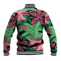 Plumeria Polynesian Pattern Baseball Jacket Unique Fantasy Green Pink