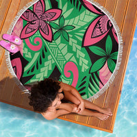 Plumeria Polynesian Pattern Beach Blanket Unique Fantasy Green Pink