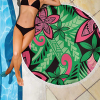 Plumeria Polynesian Pattern Beach Blanket Unique Fantasy Green Pink