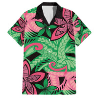 Plumeria Polynesian Pattern Family Matching Off The Shoulder Long Sleeve Dress and Hawaiian Shirt Unique Fantasy Green Pink LT01 Dad's Shirt - Short Sleeve Green - Polynesian Pride
