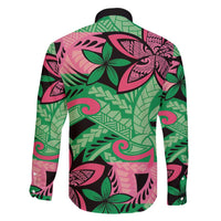 Plumeria Polynesian Pattern Family Matching Short Sleeve Bodycon Dress and Hawaiian Shirt Unique Fantasy Green Pink LT01 - Polynesian Pride