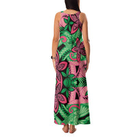 Plumeria Polynesian Pattern Family Matching Tank Maxi Dress and Hawaiian Shirt Unique Fantasy Green Pink