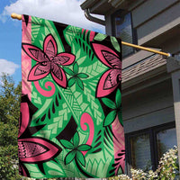 Plumeria Polynesian Pattern Garden Flag Unique Fantasy Green Pink