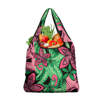 Plumeria Polynesian Pattern Grocery Bag Unique Fantasy Green Pink