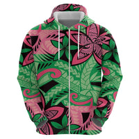 Plumeria Polynesian Pattern Hoodie Unique Fantasy Green Pink