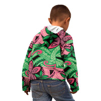 Plumeria Polynesian Pattern Kid Hoodie Unique Fantasy Green Pink