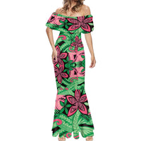 Plumeria Polynesian Pattern Mermaid Dress Unique Fantasy Green Pink LT01 - Polynesian Pride