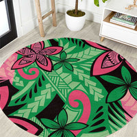 Plumeria Polynesian Pattern Round Carpet Unique Fantasy Green Pink LT01 Green - Polynesian Pride