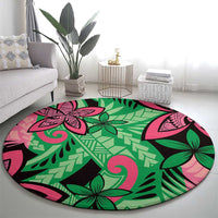 Plumeria Polynesian Pattern Round Carpet Unique Fantasy Green Pink LT01 - Polynesian Pride