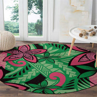 Plumeria Polynesian Pattern Round Carpet Unique Fantasy Green Pink LT01 - Polynesian Pride
