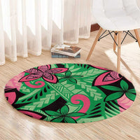 Plumeria Polynesian Pattern Round Carpet Unique Fantasy Green Pink LT01 - Polynesian Pride