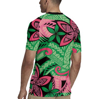 Plumeria Polynesian Pattern Rugby Jersey Unique Fantasy Green Pink