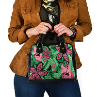 Plumeria Polynesian Pattern Shoulder Handbag Unique Fantasy Green Pink