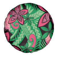 Plumeria Polynesian Pattern Spare Tire Cover Unique Fantasy Green Pink