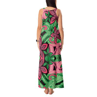 Plumeria Polynesian Pattern Tank Maxi Dress Unique Fantasy Green Pink