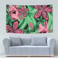 Plumeria Polynesian Pattern Tapestry Unique Fantasy Green Pink