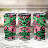 Plumeria Polynesian Pattern Tumbler Cup Unique Fantasy Green Pink