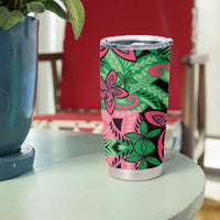 Plumeria Polynesian Pattern Tumbler Cup Unique Fantasy Green Pink