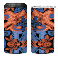 Plumeria Polynesian Pattern 4 in 1 Can Cooler Tumbler Unique Fantasy Orange Blue