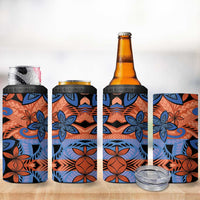 Plumeria Polynesian Pattern 4 in 1 Can Cooler Tumbler Unique Fantasy Orange Blue