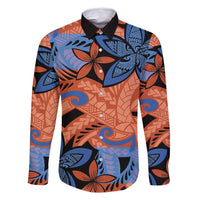 Plumeria Polynesian Pattern Family Matching Long Sleeve Bodycon Dress and Hawaiian Shirt Unique Fantasy Orange Blue LT01 Dad's Shirt - Long Sleeve Orange - Polynesian Pride