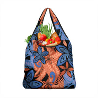 Plumeria Polynesian Pattern Grocery Bag Unique Fantasy Orange Blue