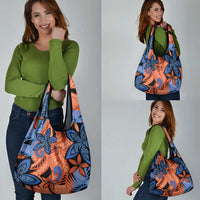 Plumeria Polynesian Pattern Grocery Bag Unique Fantasy Orange Blue