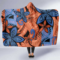 Plumeria Polynesian Pattern Hooded Blanket Unique Fantasy Orange Blue