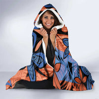 Plumeria Polynesian Pattern Hooded Blanket Unique Fantasy Orange Blue