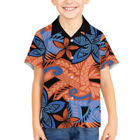 Plumeria Polynesian Pattern Kid Hawaiian Shirt Unique Fantasy Orange Blue