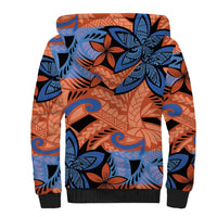 Plumeria Polynesian Pattern Sherpa Hoodie Unique Fantasy Orange Blue