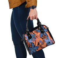 Plumeria Polynesian Pattern Shoulder Handbag Unique Fantasy Orange Blue